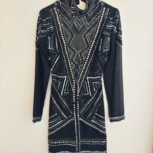 Boohoo Black Dress with Silver Geometric Design